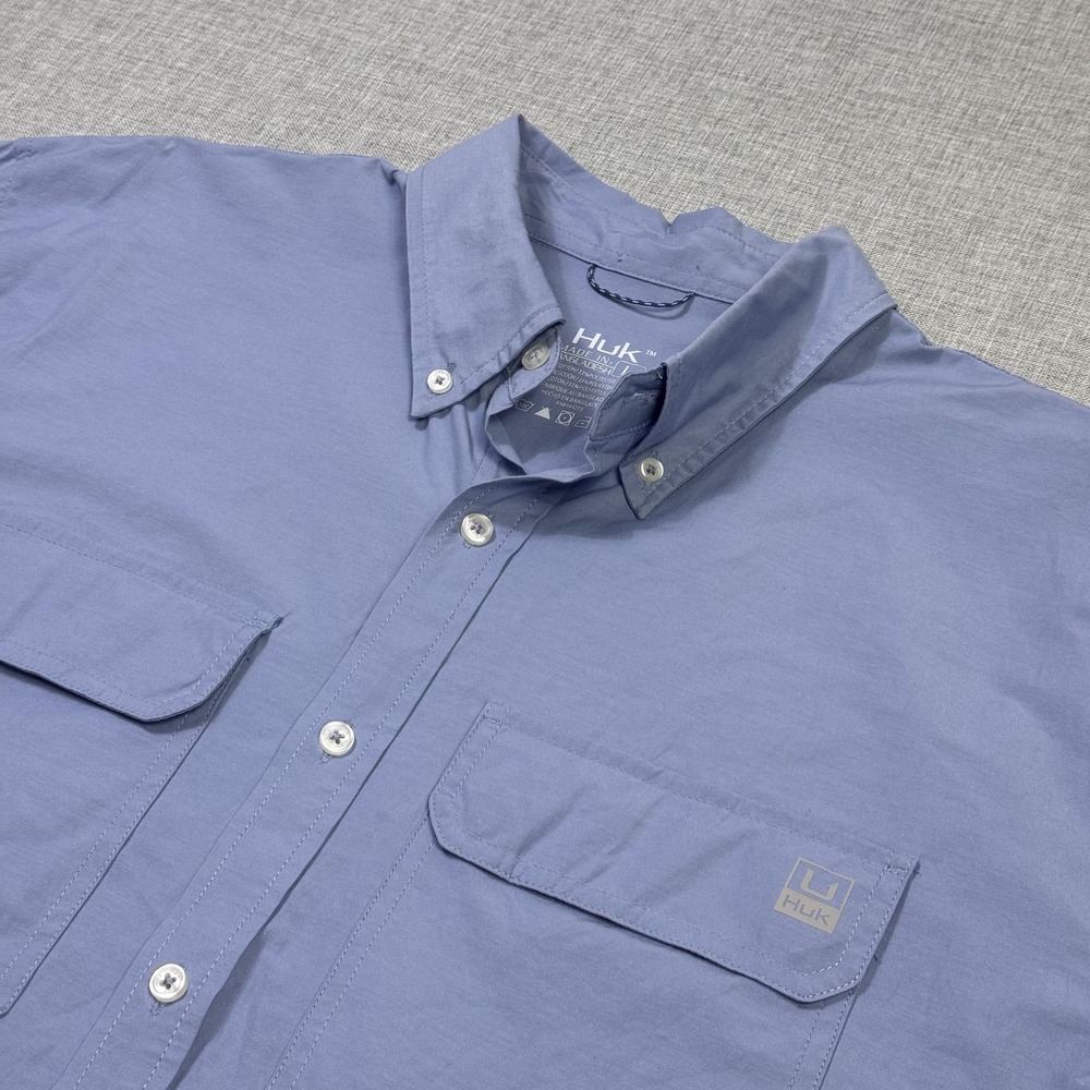 Huk Button-Down Shirt Mens L Blue Short Sleeve Breathable Lightweight Bangladesh